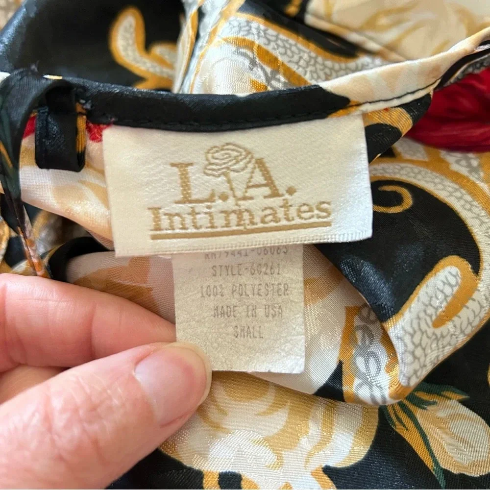 Vintage LA Intimates Rose Satin Slip Nightgown Dark Floral Size Small Old Money - Picture 4 of 14